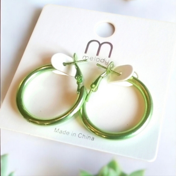 3 for $15 Metallic Green Metal Hoop Earrings - Picture 1 of 4